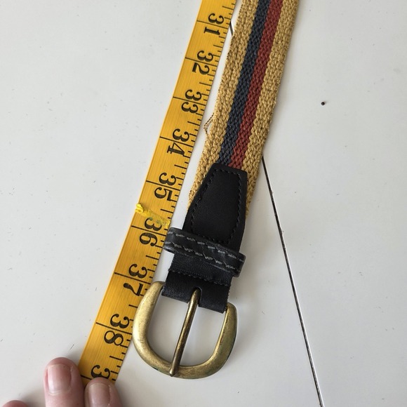Vtg 90s Stretch Woven Belt 34"-38" Waist 16 18 Brass Buckle Red Tan Navy Boho - Picture 5 of 6
